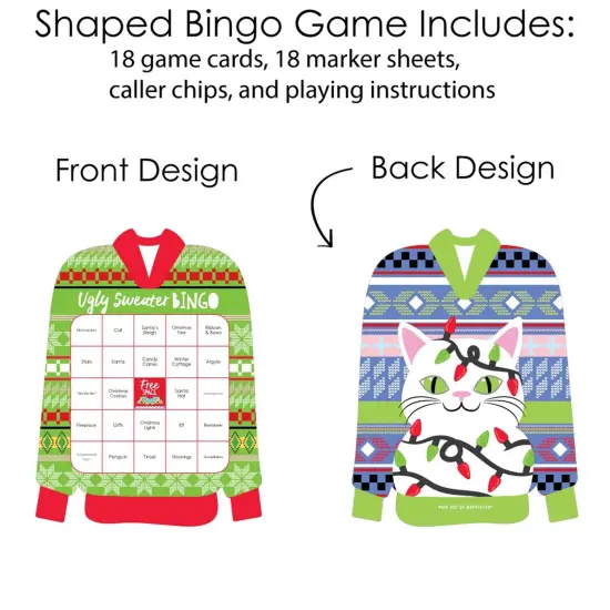 Big Dot of Happiness Wild and Ugly Sweater Party - Bar Bingo Cards and Markers - Holiday and Christmas Animals Party Shaped Bingo Game - Set of 18 {4}