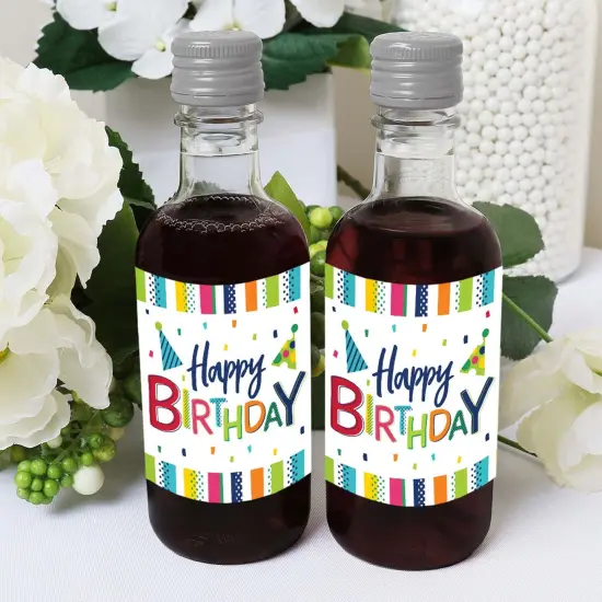 Big Dot of Happiness Cheerful Happy Birthday - Mini Wine Bottle Label Stickers - Colorful Birthday Party Favor Gift for Women and Men - Set of 16 {6}