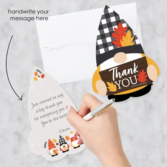 Big Dot of Happiness Fall Gnomes - Shaped Thank You Cards - Autumn Harvest Party Thank You Note Cards with Envelopes - Set of 12 {3}