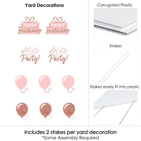 Big Dot of Happiness Pink Rose Gold Birthday - Balloon and Present Lawn Decorations - Outdoor Happy Birthday Party Yard Decorations - 10 Piece {7}