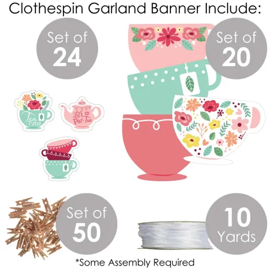 Big Dot of Happiness Floral Let's Par-Tea - Garden Tea Party DIY Decorations - Clothespin Garland Banner - 44 Pieces {6}