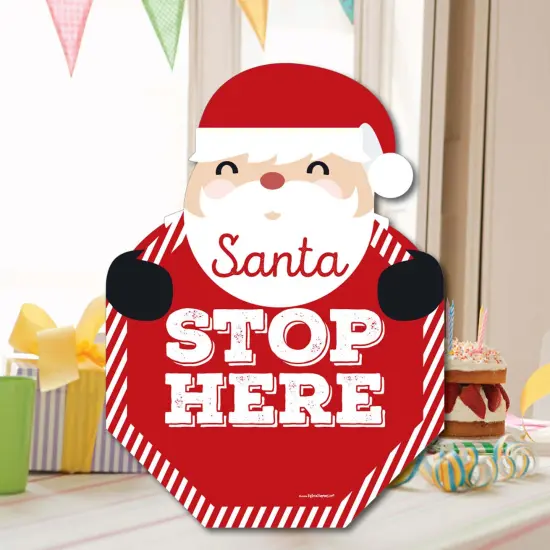 Big Dot of Happiness Jolly Santa Claus - Santa Stop Here Yard Sign - Christmas Welcome Yard Sign {7}