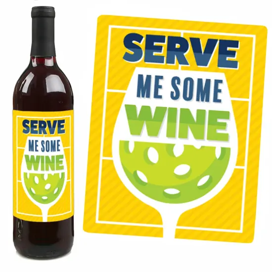 Big Dot of Happiness Let&rsquo;s Rally - Pickleball - Birthday or Retirement Party Decorations for Women and Men - Wine Bottle Label Stickers - Set of 4 {7}