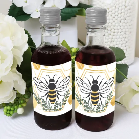Big Dot of Happiness Little Bumblebee Mini Wine & Champagne Bottle Label Stickers Bee Baby Shower or Birthday Party Favor Gift 16 Ct {6}
