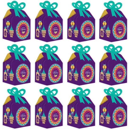 Big Dot of Happiness Happy Diwali - Square Favor Gift Boxes - Festival of Lights Party Bow Boxes - Set of 12 {6}
