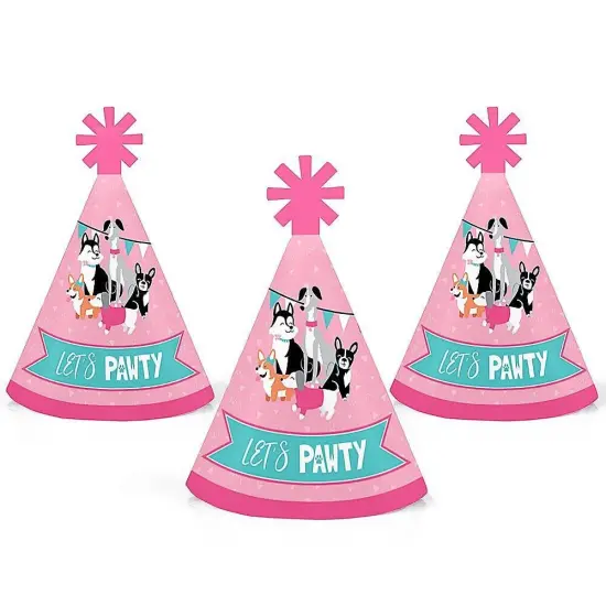 Big Dot of Happiness Pawty Like a Puppy Girl - Mini Cone Pink Dog Baby Shower or Birthday Party Hats - Small Little Party Hats - Set of 8 {7}