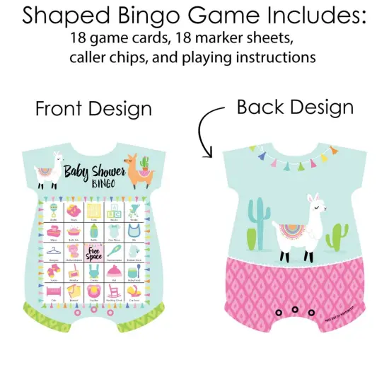 Big Dot of Happiness Whole Llama Fun - Picture Bingo Cards and Markers - Llama Fiesta Baby Shower Shaped Bingo Game - Set of 18 {4}