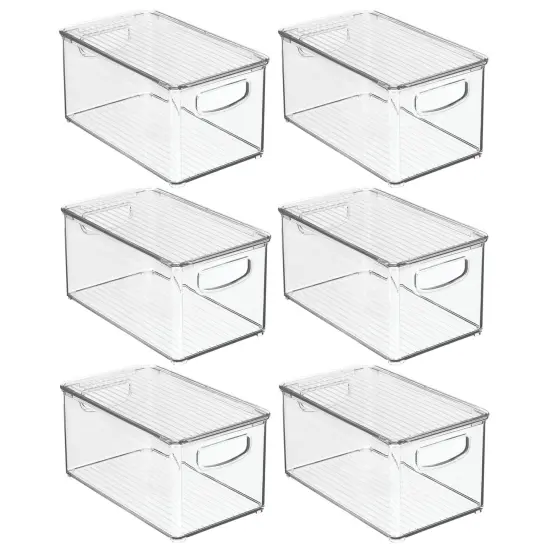 mDesign Plastic Deep Storage Organizer Bin Box with Lid/Handles, 6 Pack {3}