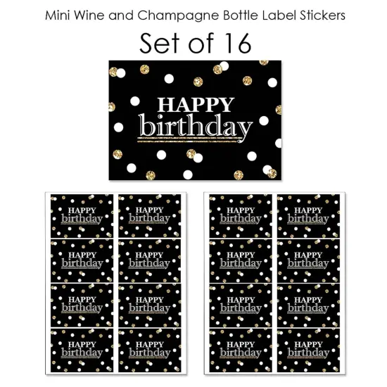 Big Dot of Happiness Adult Happy Birthday - Gold - Mini Wine & Champagne Bottle Label Stickers - Birthday Party Favor Gift for Women & Men - Set of 16 {7}