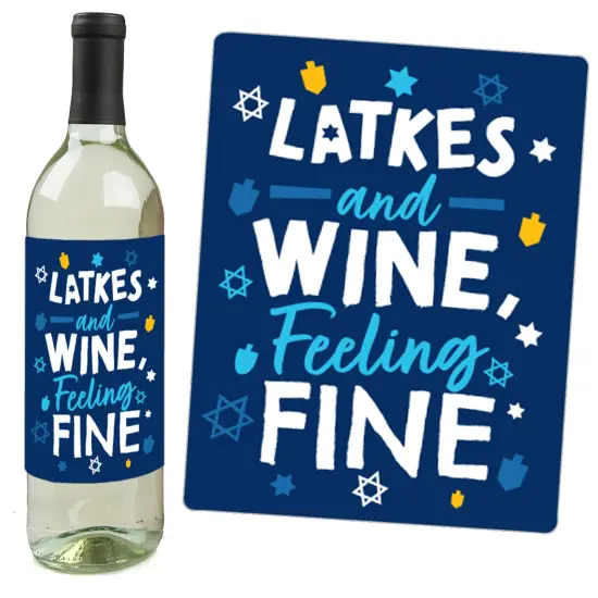 Big Dot of Happiness Hanukkah Menorah - Chanukah Holiday Party Decorations for Women and Men - Wine Bottle Label Stickers - Set of 4 {6}