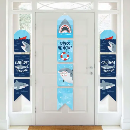 Big Dot of Happiness Shark Zone - Hanging Vertical Paper Door Banners - Jawsome Shark Party or Birthday Party Wall Decoration Kit - Indoor Door Decor {1}