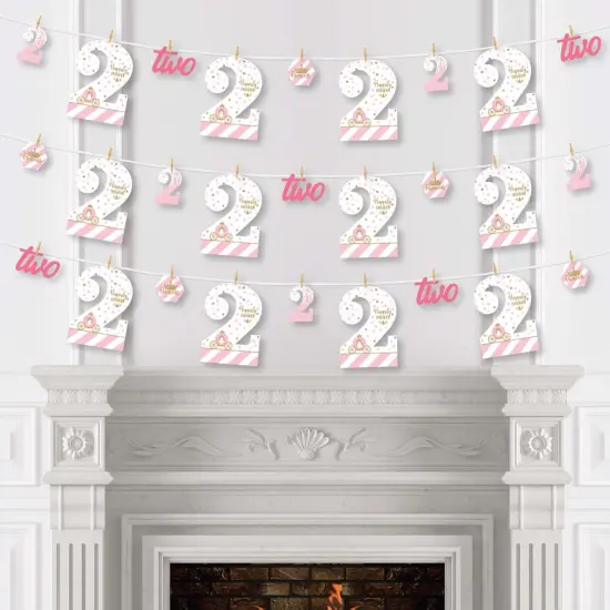 Big Dot of Happiness 2nd Birthday Little Princess Crown - Pink & Gold Princess Second Birthday Party DIY Decor - Clothespin Garland Banner - 44 Pieces {4}