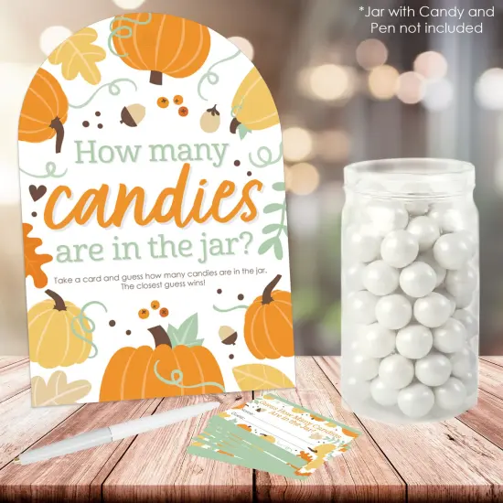 Big Dot of Happiness Little Pumpkin - How Many Candies Fall Birthday Party or Baby Shower Game - 1 Stand and 40 Cards - Candy Guessing Game {3}