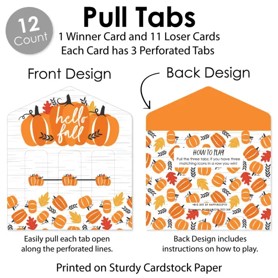 Big Dot of Happiness Fall Pumpkin - Halloween or Thanksgiving Party Game Pickle Cards - Pull Tabs 3-in-a-Row - Set of 12 {6}