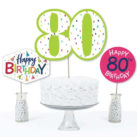 Big Dot of Happiness 80th Birthday - Cheerful Happy Birthday - Colorful Eightieth Birthday Party Centerpiece Sticks - Table Toppers - Set of 15 {4}