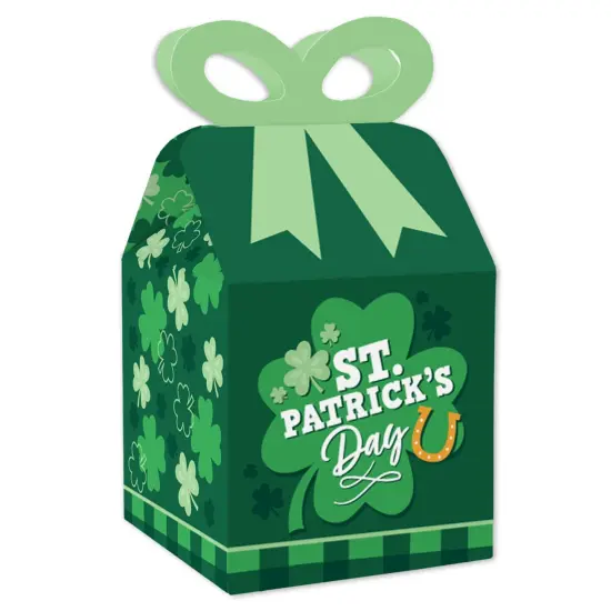 Big Dot of Happiness Shamrock St. Patrick's Day - Square Favor Gift Boxes - Saint Paddy's Day Party Bow Boxes - Set of 12 {1}