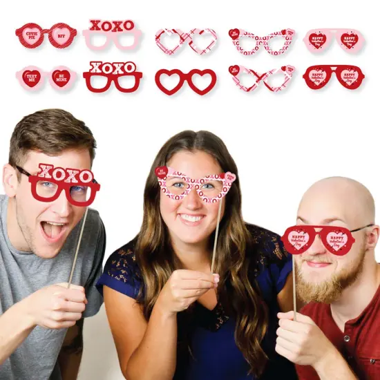 Big Dot of Happiness Conversation Hearts Glasses - Paper Card Stock Valentine's Day Party Photo Booth Props Kit - 10 Count {3}