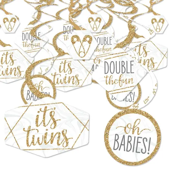 Big Dot of Happiness It's Twins - Gold Twins Baby Shower Hanging Decor - Party Decoration Swirls - Set of 40 {1}