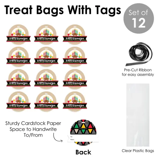 Big Dot of Happiness Happy Kwanzaa Heritage Holiday Party Clear Goodie Favor Bags - Treat Bags With Tags - Set of 12 {7}