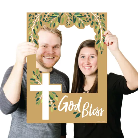 Big Dot of Happiness Elegant Cross - Religious Party Selfie Photo Booth Picture Frame and Props - Printed on Sturdy Material {4}
