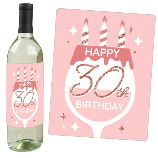Big Dot of Happiness 30th Pink Rose Gold Birthday Party Decorations for Women and Men Wine Bottle Label Stickers 4 Ct {6}