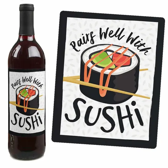 Big Dot of Happiness Let's Roll - Sushi - Japanese Party Decorations for Women and Men - Wine Bottle Label Stickers - Set of 4 {7}
