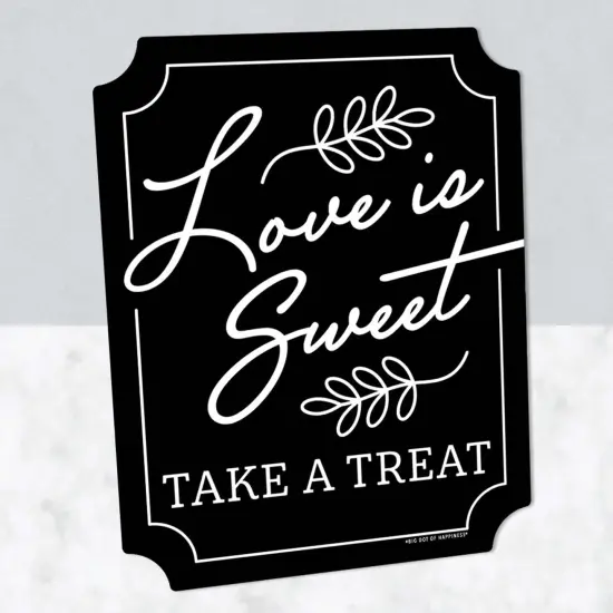 Big Dot of Happiness Love is Sweet Sign - Wedding Cake & Dessert Table Decor - Printed on Sturdy Plastic - 10.5 x 13.75" Black Sign with Stand - 1 Pc {3}