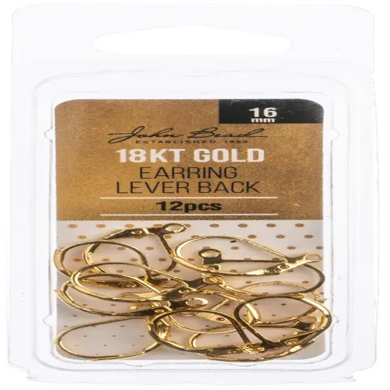 John Bead Earring Lever Back 16mm 12/Pkg-18kt Gold Plated {1}