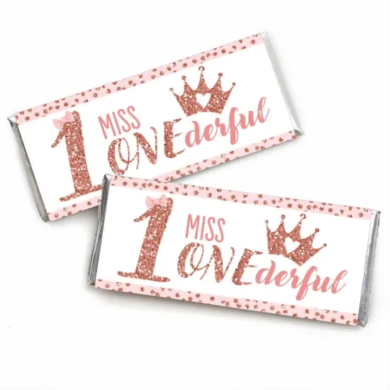 Big Dot of Happiness 1st Birthday Little Miss Onederful - Candy Bar Wrapper Girl First Birthday Party Favors - Set of 24 {1}