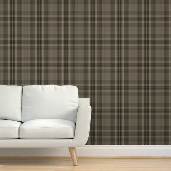 Peel & Stick Wallpaper 2FT Wide Rustic Brown Plaid Masculine Tartan Check Neutral Tones Browns Custom Removable Wallpaper by Spoonflower {5}