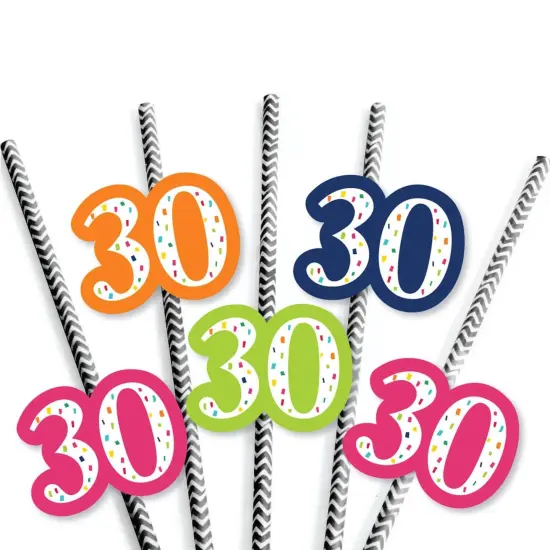 Big Dot of Happiness 30th Birthday - Cheerful Happy Birthday - Paper Straw Decor - Thirtieth Birthday Party Striped Decorative Straws - Set of 24 {7}