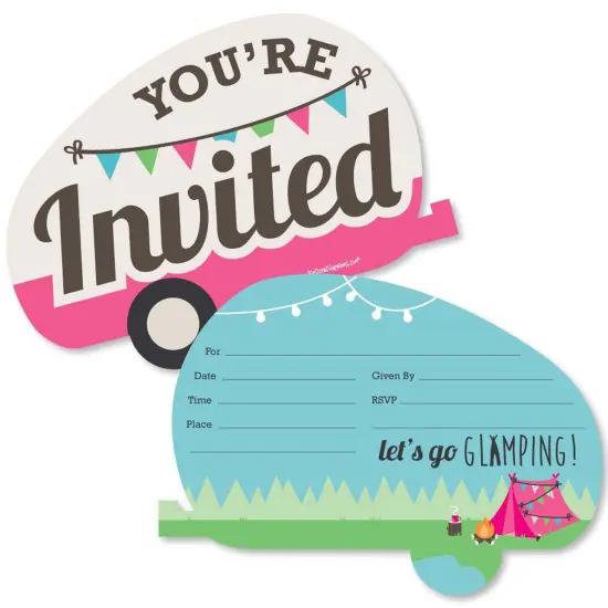 Big Dot of Happiness Let's Go Glamping - Shaped Fill-in Invitations - Camp Glamp Party or Birthday Party Invitation Cards with Envelopes - Set of 12 {1}