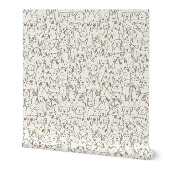 Peel & Stick Wallpaper 2FT Wide Whimsical Dog Animal Lover Rescue Line Art Neutral Dogs Puppy Pet Custom Removable Wallpaper by Spoonflower {4}