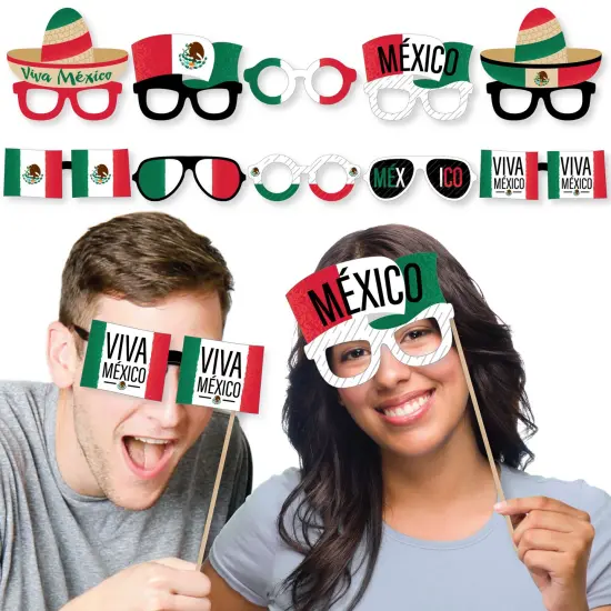Big Dot of Happiness Viva Mexico Glasses - Paper Card Stock Mexican Independence Day Party Photo Booth Props Kit - 10 Count {3}