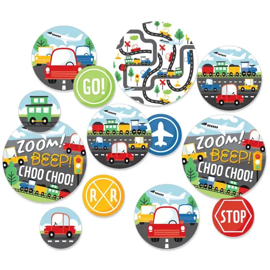 Big Dot of Happiness Cars, Trains, and Airplanes - Transportation Birthday Party Giant Circle Confetti - Party Decorations - Large Confetti 27 Count {1}