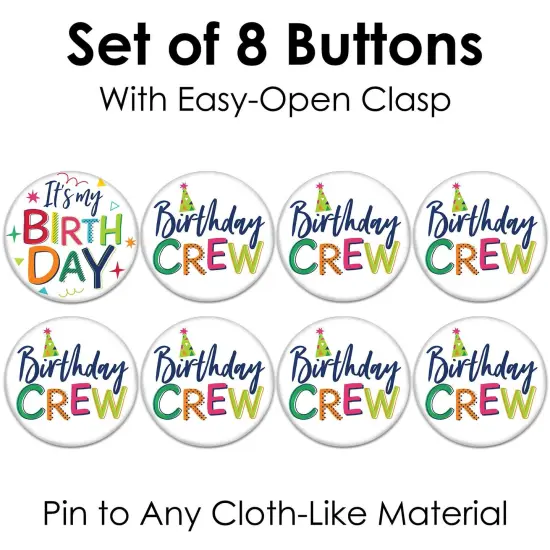 Big Dot of Happiness Cheerful Happy Birthday - 3 inch Colorful Birthday Party Badge - Pinback Buttons - Set of 8 {7}