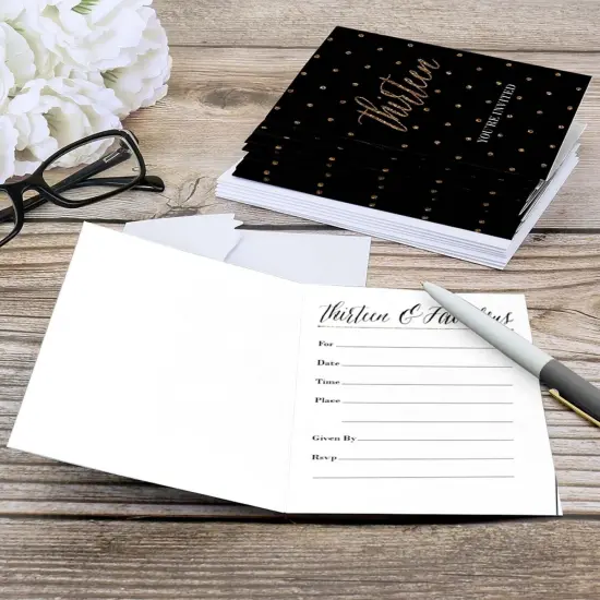 Big Dot of Happiness Chic 13th Birthday - Black and Gold - Fill-In Birthday Party Invitations (8 count) {6}