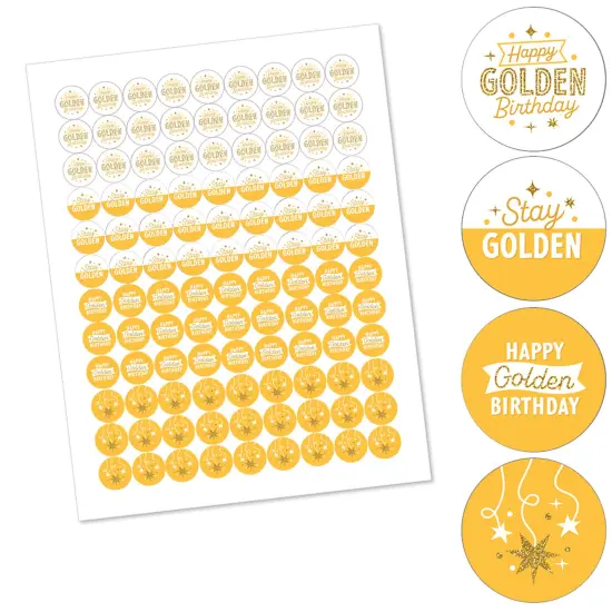Big Dot of Happiness Golden Birthday - Happy Birthday Party Round Candy Sticker Favors - Labels Fits Chocolate Candy (1 sheet of 108) {3}