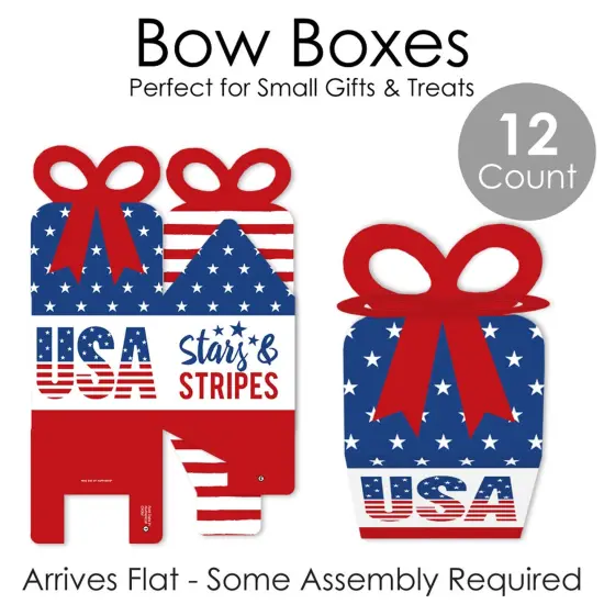 Big Dot of Happiness Stars & Stripes - Square Favor Gift Boxes - Memorial Day, 4th of July and Labor Day USA Patriotic Party Bow Boxes - Set of 12 {7}