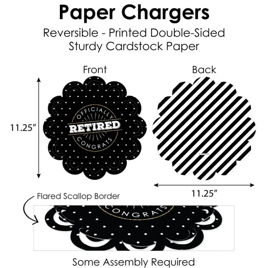 Big Dot of Happiness Happy Retirement - Retirement Party Paper Charger and Table Decorations - Chargerific Kit - Place Setting for 8 {6}