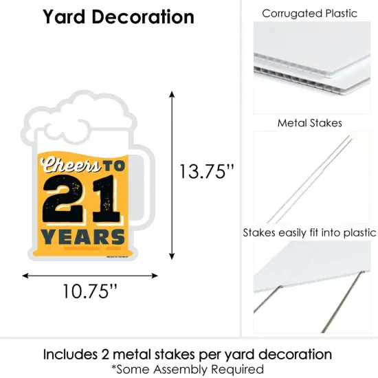 Big Dot of Happiness Cheers and Beers to 21 Years - Outdoor Lawn Sign - 21st Birthday Party Yard Sign - 1 Piece {7}