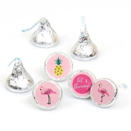 Big Dot of Happiness Pink Flamingo - Party Like a Pineapple Tropical Summer Round Candy Sticker Favors - Labels Fits Hershey&lsquo;s Kisses (1 sheet of 108) {1}