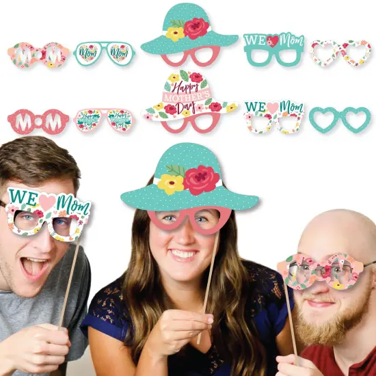 Big Dot of Happiness Colorful Floral Happy Mother's Day Glasses - Paper Card Stock We Love Mom Party Photo Booth Props Kit - 10 Count {3}