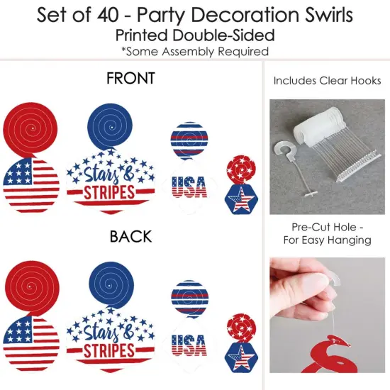 Big Dot of Happiness Stars & Stripes - Memorial Day, 4th of July & Labor Day USA Patriotic Party Hanging Decor - Party Decoration Swirls - Set of 40 {7}