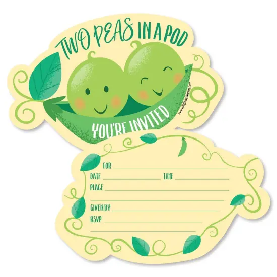 Big Dot of Happiness Double the Fun - Twins Two Peas in a Pod - Shaped Invites - Baby Shower or Birthday Party Invite Cards with Envelopes - Set of 12 {1}