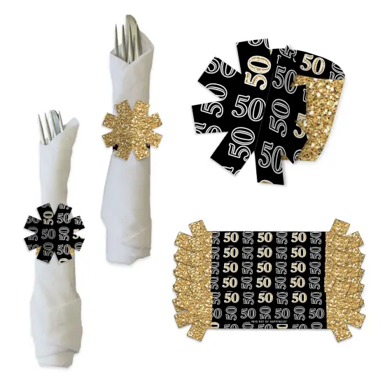 Big Dot of Happiness Adult 50th Birthday - Gold - Birthday Party Paper Napkin Holder - Napkin Rings - Set of 24 {1}