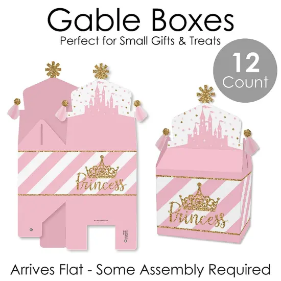 Big Dot of Happiness Little Princess Crown - Treat Box Party Favors - Pink and Gold Baby Shower or Birthday Party Goodie Gable Boxes - Set of 12 {7}