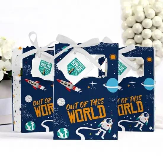 Big Dot of Happiness Blast Off to Outer Space - Rocket Ship Baby Shower or Birthday Party Favor Boxes - Set of 12 {4}