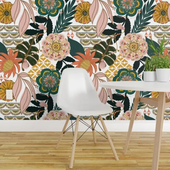 Pre-Pasted Wallpaper 2FT Wide Boho Botanical Maximalist Monstera Palms Floral Jungle Custom Pre-pasted Wallpaper by Spoonflower {1}