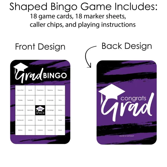 Big Dot of Happiness Purple Grad - Best is Yet to Come - Bingo Cards and Markers - Purple Graduation Party Shaped Bingo Game - Set of 18 {4}